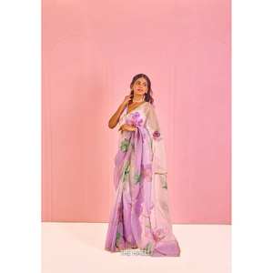 Indian Ethic Ombre Color Printed Soft Georgette Saree para mujeres Estilo Bollywood para bodas y fiestas - Product Image 2