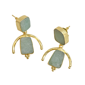 Pendientes colgantes geométricos chapados en oro con amazonita de agua dulce para mujer, estilo clásico, engaste de aleación de latón, moda, compromiso - Product Image 4