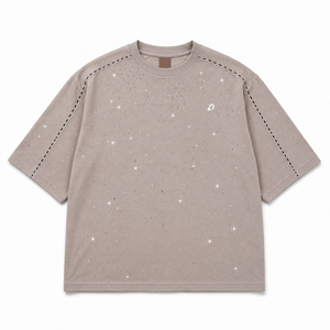 Luxury Gray Dropped Shoulder Tee Sparkling Crystal Embellished Blouse Premium Summer Casual Shimmering <b>Tops</b> Women's Shirts ODM - Product Image 3