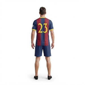 OEM Custom Men's Navy <b>Red</b> <b>Striped</b> Quick Dry V-neck Soccer Jersey Kit Sublimated Polyester Football Shorts Set with Royals FC - Product Image 2