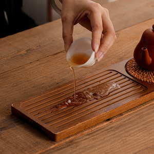 Bamboo Wooden <b>Tea</b> <b>Tray</b> with Rattan coaster Creative Household Water Storage Dry Coffee Table - Product Image 2