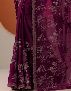 Sari Tradicional Bordado de Viscosa y Organza Reversible para Mujer, Diseño Otoñal, Sin Arrugas, con Blusa Sin Coser para Fiesta - Product Image 6