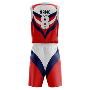 Men's <b>Red</b> <b>White</b> <b>Blue</b> Basketball Jersey Set Sleeveless V-Neck Sublimated Print Moisture Wicking Athletic Wear Size Adult - Product Image 2