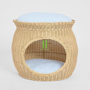 High Quality Customized OEM Indoor Cat <b>Bed</b> Handmade Rattan Cotton Pet Cage Animal Pattern Snap Button Belt Direct Wholesale HNH - Product Image 1