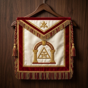 Badge maçonnique personnalisé en velours rouge avec franges dorées, brodé, insignes maçonniques résistants à l'eau, épingle de sûreté - Product Image 1
