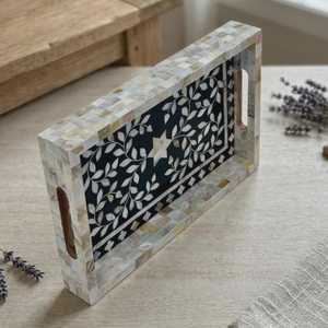 Plateau de rangement de luxe incrusté de perles, motif personnalisé, mosaïque de nacre, organisateur pour coiffeuse, chambre et décoration intérieure - Product Image 2