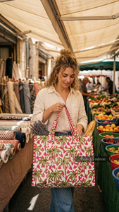 Sac fourre-tout matelassé fait main à fermeture éclair, imprimé palmiers tropicaux, grand sac de plage d'été, sac de voyage pour femme, vente en gros - Product Image 3