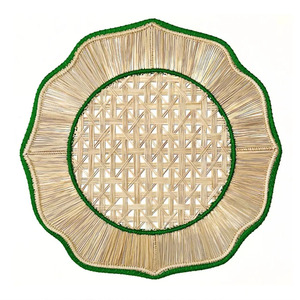 Hermosos manteles individuales de ratán azul ondulado con borde festoneado para mesa de comedor, platos de ratán estilo boho, personalizables desde Vietnam - Product Image 1