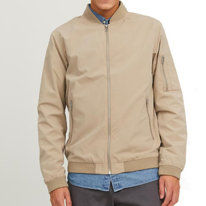 Chaqueta Bomber de Color Sólido para Hombre, Cierre de Cremallera, Cuello Alto, Estilo Casual, Ropa de Otoño, 100% Poliéster, Corte Regular - Product Image 5