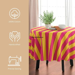 Striped Pink Yellow Rectangular <b>Tablecloth</b> <b>Linen</b> Cotton Washable Simple Style Home Dining Cover - Product Image 5