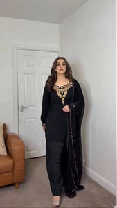 New Traditional Designer Heavy Faux Georgette 5mm Sleeve Salwar Kameez <b>Wedding</b> Wear <b>Top</b>-Palazzo Dupatta Embroidery Work Fabric - Product Image 2