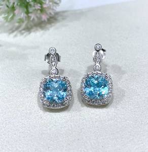 Vintage Aquamarine White Topaz Earrings Sterling Silver Gemstone Earrings Elegant Jewelry Gift Women - Product Image 2