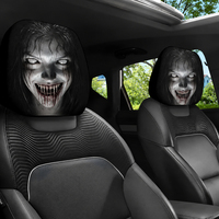 2 housses de tête de siège de voiture élastiques, motif visage de femme fantôme d'horreur d'Halloween, imprimé zombie fille effrayante