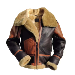 Abrigo de Piel de Oveja Genuina Marrón para Hombre con Cuello de Piel y Cremallera, Abrigo de Invierno - Product Image 6