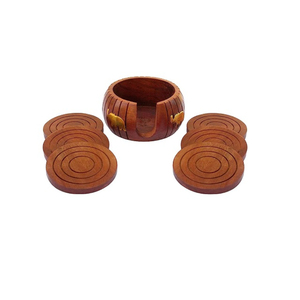 Modern Solid Acacia Wood Coasters Set With <b>Black</b> Iron Holder <b>Round</b> Heat-Resistant Drink Coasters For <b>Coffee</b> <b>Table</b> Tabletop Decor - Product Image 5