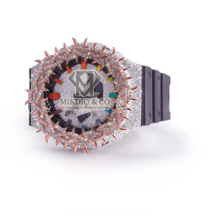 Montre en quartz MIKDIO & CO de luxe avec diamants en moissanite, lunette à pointes, bracelet en silicone, unisexe - Product Image 5