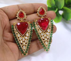 ต่างหูทองเหลืองชุบทองประดับมอสซาไนต์คุณภาพพรีเมียม ดีไซน์สวยงามแบบคุนดัน สำหรับผู้หญิงและเด็กผู้หญิง เหมาะสำหรับงานเลี้ยงกลางคืนและงานปาร์ตี้ - Product Image 3