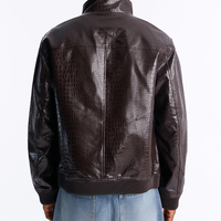 Blouson Bomber Homme en PU Design Premium, Motif Crocodile Gaufré, Fermeture Éclair, Col Montant, Veste Homme en Cuir Végétalien pour l'Automne