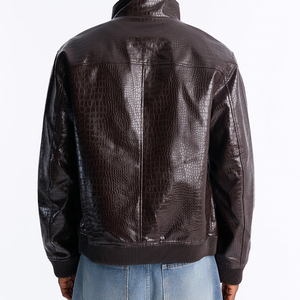 Blouson Bomber Homme en PU Design Premium, Motif Crocodile Gaufré, Fermeture Éclair, Col Montant, Veste Homme en Cuir Végétalien pour l'Automne - Product Image 2
