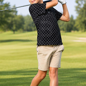 Polo de golf pour homme à prix abordable, style décontracté pour le week-end, avec surface texturée, boutons sur le devant et ourlet incurvé - Product Image 3