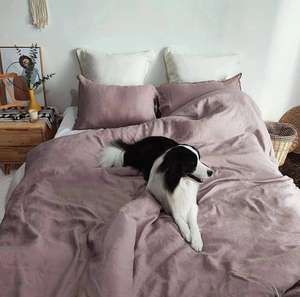 Parure de lit en lin rose poudré 2 pièces avec taies d'oreiller à boutons en noix de coco, literie douce en lin lavé, décoration intérieure, aménagement de chambre - Product Image 1