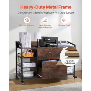 Armadio Archivio in Metallo a 2 Cassetti con Serratura, 6 Ripiani Aperti, Mobile per Archiviazione in Legno, Armadio Laterale con 6 Ripiani Aperti - Product Image 5