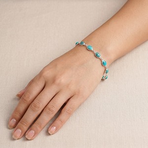 Natural Turquoise Bracelet 925 Sterling Silver Bezel Set Oval Turquoise Gemstone Adjustable Tennis Bracelet <b>Gift</b> For Women - Product Image 6