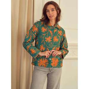 Veste courte pour femme, style bohème chic, broderie florale orange, veste Suzani verte personnalisée, vêtement ethnique décontracté pour femmes - Product Image 3