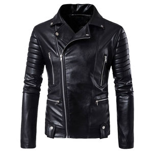 Blouson moto en similicuir noir, fermeture éclair asymétrique, manches longues, coupe-vent, vêtement d'extérieur décontracté toutes saisons - Product Image 1
