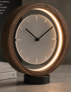 Circular Wood Wall <b>Clock</b> Minimalist Design <b>LED</b> Illuminated Backlight Quartz Movement Needle Display - Product Image 1
