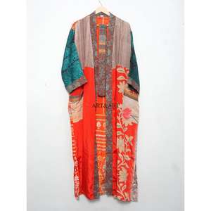 Kimono de Seda Largo para Mujer, Estilo Sari, Hecho a Mano, Vintage, con Parches, Transpirable, de Secado Rápido, Talla Única, Ropa de Dormir para Damas de Honor - Product Image 3