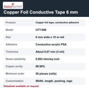Cinta Conductora de Cobre TECHINSTRO de 6 mm x 15 m con Adhesivo Conductivo para Blindaje EMI, Reparación de PCB y Puesta a Tierra CFT-006 - Product Image 6