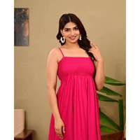 Vestido de Verano Moderno para Mujer, de Algodón Fucsia, con Tirantes Finos, Cintura Natural Fruncida, Escote Corazón, Espalda Descubierta, Estilo Imperio, Formal hasta la Rodilla
