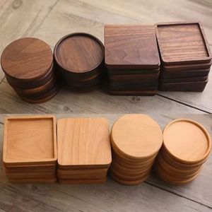 <b>Round</b> Wooden Coasters With Leaf Pattern Modern Design Non Slip <b>Mats</b> & Pads - Product Image 3
