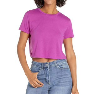 T-shirt d'été 2025 pour femme, décontracté, uni, 100% coton épais et respirant, coupe courte et classique, col rond, manches courtes, personnalisable - Product Image 1