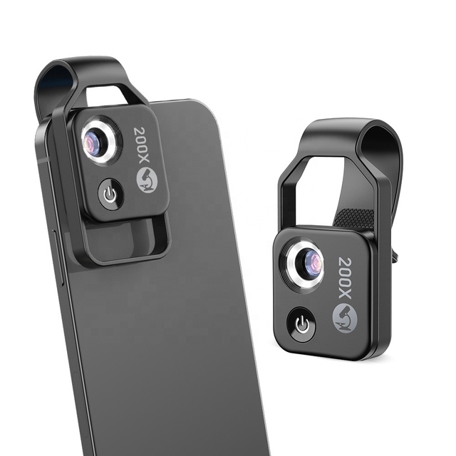 MS002 Popular 200X Mobile Microscope Lens Clip-type Phone Marco Lens 120mAh Cell Phone Camera with 2 Gears LED Light