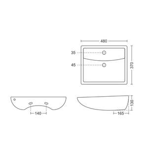Modern rectangular wall hung ceramic wash basin 480x370x130mm glossy white floating bathroom sink with half pedestal - Product Image 4