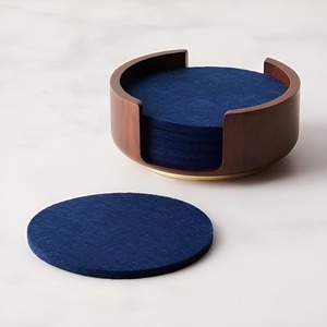 Support pour sous-verres en bois naturel en stock – Support minimaliste en bois d'acacia pour sous-verres ronds avec support en bois - Product Image 3