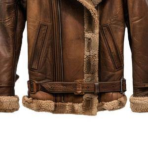 Brown Genuine Leather Men's Embossed Seamless Fusing Moto Jacket Sherpa Lined <b>Zip</b>-<b>Up</b> Windproof Winter Outerwear Regular Fit - Product Image 5