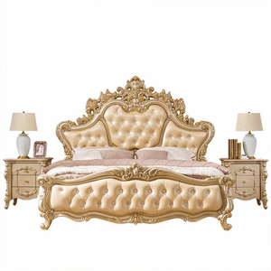Lit King Size Capitonnée Or Royal Premium, Style Baroque Européen, Ensemble de Chambre de Luxe, Meubles de Maison en Bois d'Acajou, Lit Principal - Product Image 6