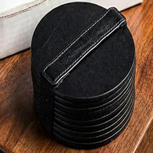 Full grain leather <b>coasters</b> Black Round Set Of 10 pieces Round <b>Coasters</b> Glass <b>Coasters</b> <b>Drink</b> <b>Coaster</b> Set - Product Image 4