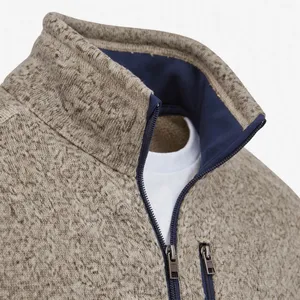Racbo Impex Men's Grey Knitted Fleece Jacket Full Zip Stand Collar Long Sleeve <b>Outdoor</b> 100% Polyester Solid - Product Image 3
