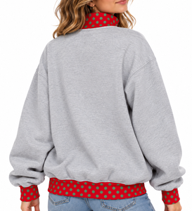 Sudadera OEM personalizada para mujer, cuello simulado, estilo holgado, con lunares y ribetes acanalados, ideal para Navidad, top informal de invierno. - Product Image 4