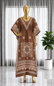 Magnifique robe kaftan bohème marron avec broderie blanche, coupe ample, longueur au sol, pour femmes, tenue décontractée, style Inde Pakistan. - Product Image 2