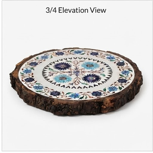 Posavasos redondos de madera orientales hechos a mano con diseño floral azul esmaltado, juego de 4 - Product Image 3