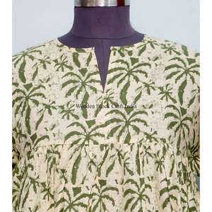 Haut maxi en coton imprimé à la main pour femmes, confortable, respirant, écologique, aux designs élégants, style bohème, motifs floraux japonais pour filles - Product Image 3