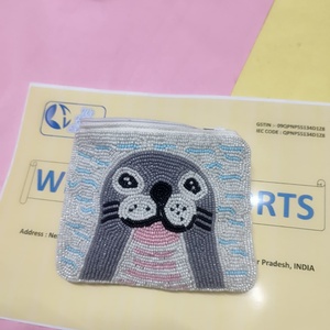 Handmade Beaded Seal Coin Purse Zippered Pouch Short Cute Animal <b>Wallet</b> Change Purse Mini Makeup Cosmetic Bag <b>Organizer</b> Cotton - Product Image 1