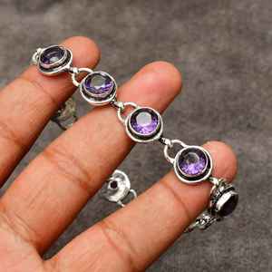 Bracelet en améthyste fait à la main, bijoux en argent Sterling 925, pierres précieuses, 7 pouces, cadeau élégant pour femmes et filles, accessoires de mode - Product Image 2