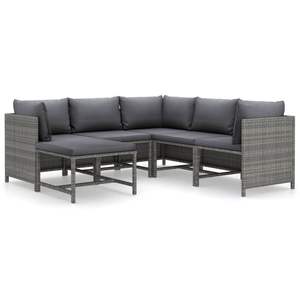 6 Piece Poly <b>Rattan</b> Patio Lounge Set with Gray <b>Cushions</b> <b>Garden</b> Sets - Product Image 2