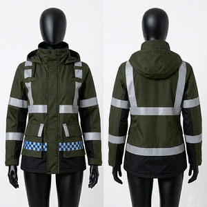 Chaqueta de Seguridad Reflectante Impermeable para Mujer, 340 GSM, Poliéster, Color Verde Oliva y Negro, Panel en Contraste, Impresión de Logotipo Personalizado - Product Image 1